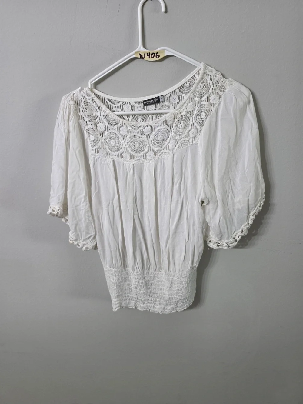 EARTHBOUND White Crochet Yoke Peasant Blouse